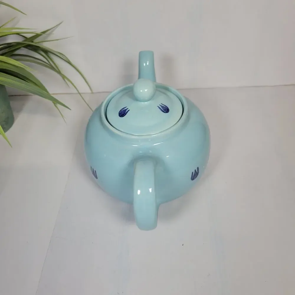 MCM Retro Cronin Cameron Pottery Blue Tulip Teapot Lid Vintage 3-Cup Cottagecore